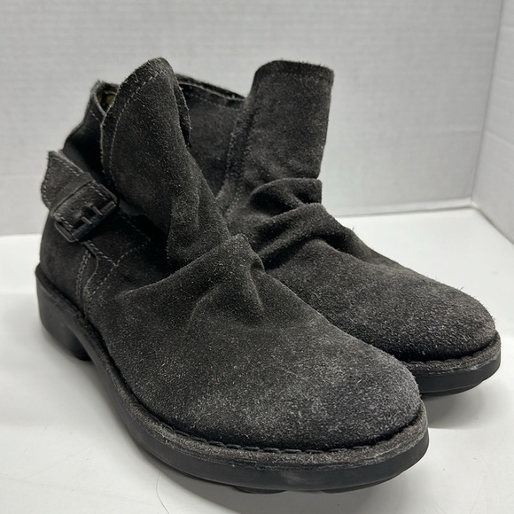 Fly London Ankle Boots Shoes Booties Suede Side Zip Buckle Gray Size 38 US 8 - Picture 3 of 11